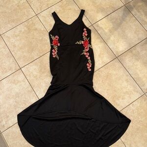 Elegant Vintage OG High Low Black Multicolor Floral Accents Dress